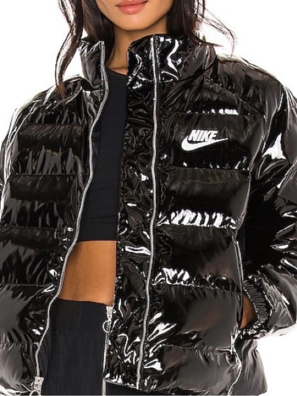 Nike Icon Glossy Black Quilted Puffer Jacket